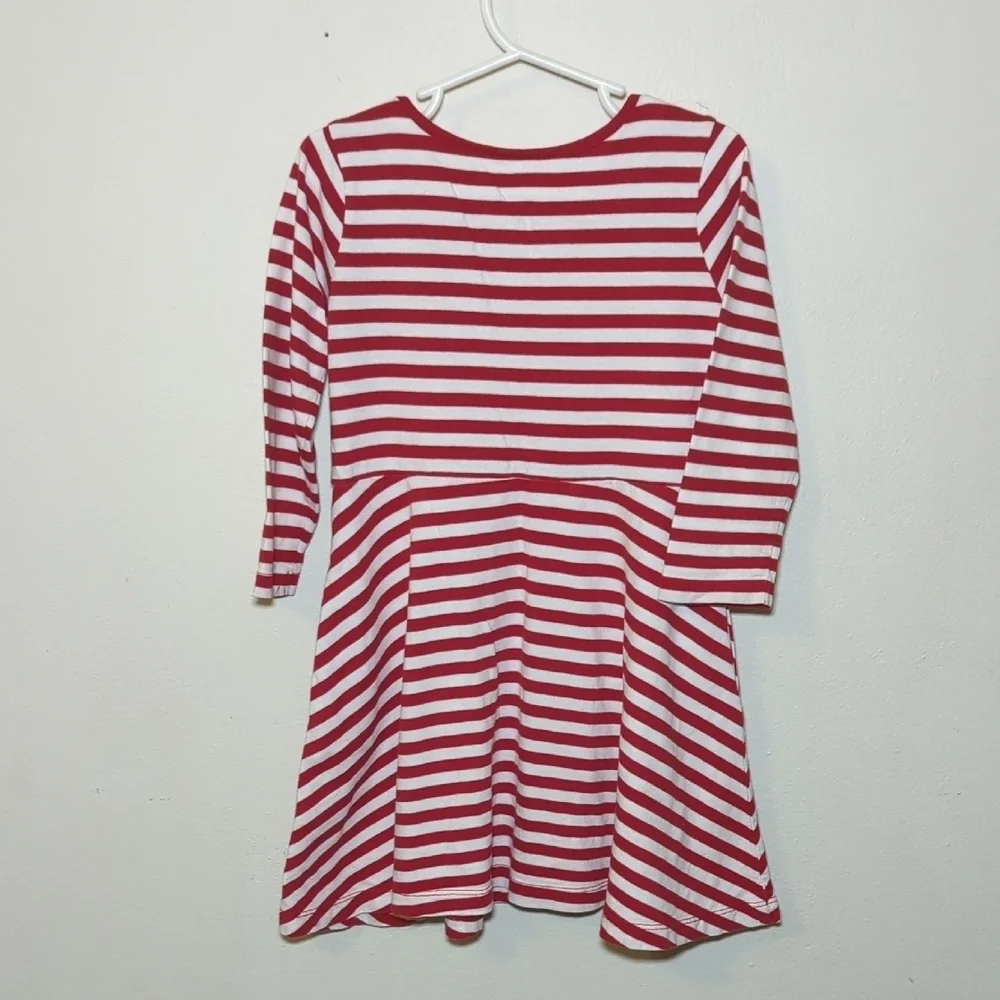 Primary Red and White Striped Dress Long Sleeve 100% Cotton Girls Size 4-5